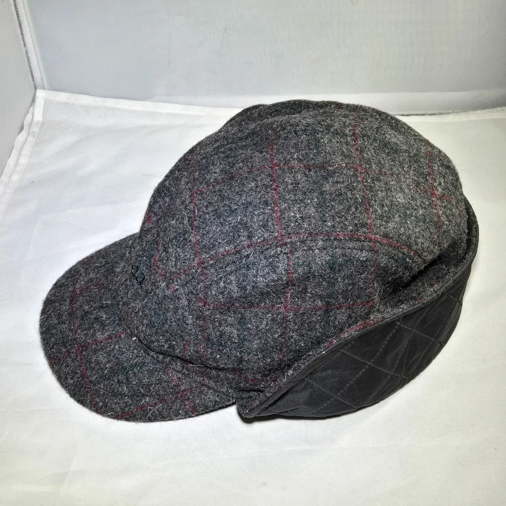 LL Bean Maine‎ Guide Wool Cap Adults XL PrimaLoft Plaid Ear Flaps Gray Red